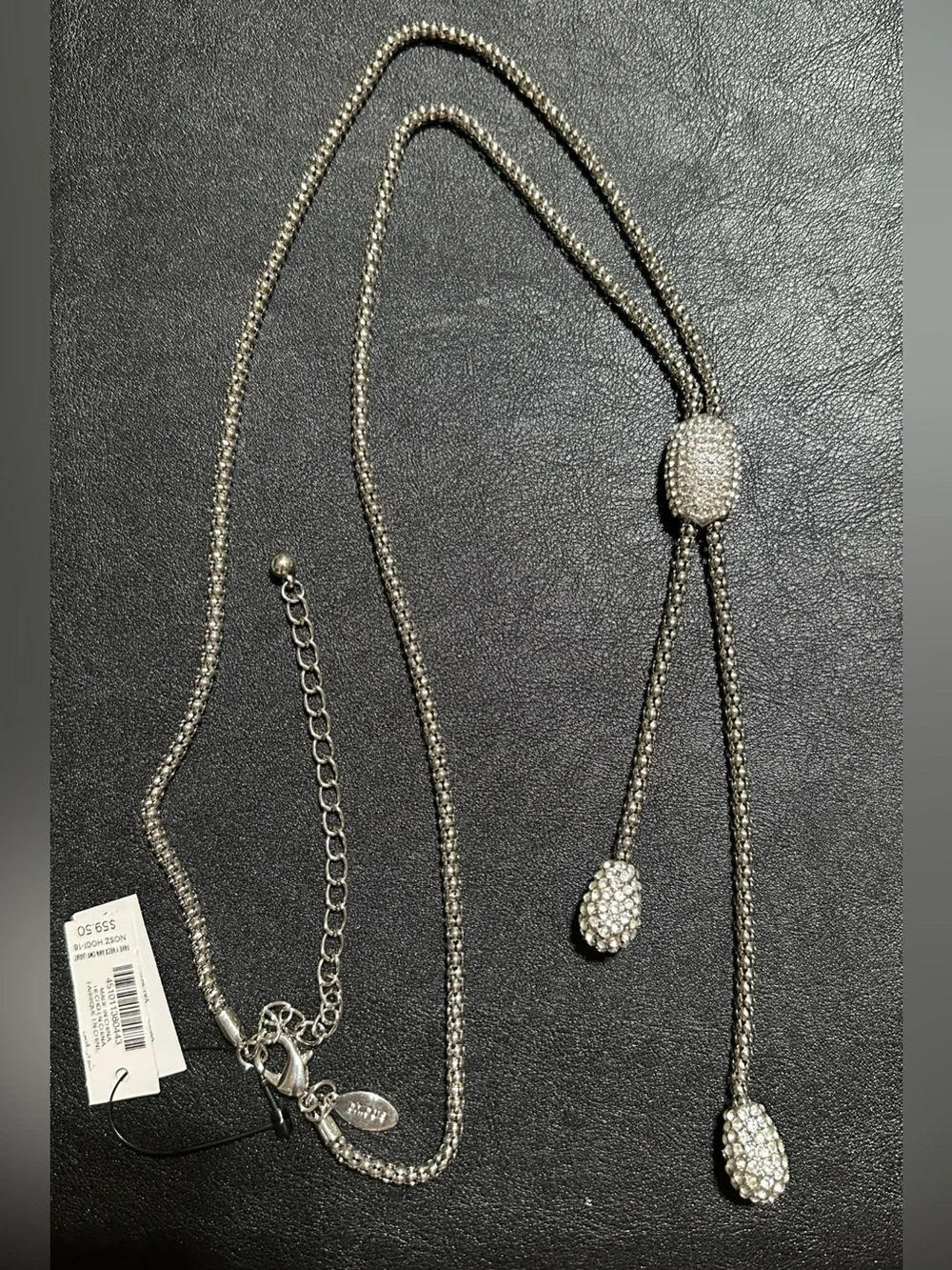 Chico’s Pave’ Crystal Pendant & Drops Silver Tone Y Lariat Necklace